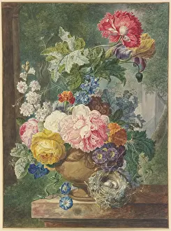 Wove Paper Prints: Bouquet in a vase, with a bird's nest
