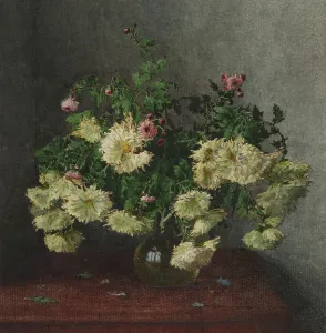 Daisy Prints: Bouquet of White Chrysanthemums and Michaelmas Daisies, 1862. Creator: Leon Bonvin