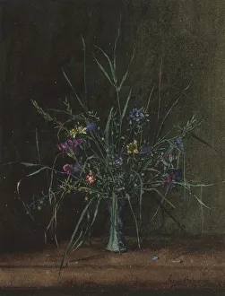 Grasses Prints: Bouquet of Wild Flowers with Flax, 1865. Creator: Leon Bonvin