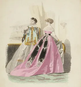 Evening Dresses Prints: Bow-Bells, Paris Fashions, 1866. Creator: Unknown