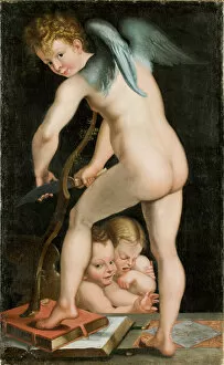 Amor Collection: Bow-carving Cupid, Between 1534 und 1540. Creator: Parmigianino (1503-1540)