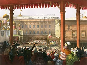 Empress Maria Alexandrovna Gallery: Bow to the People, Coronation of Tsar Alexander II of Russia, Moscow, 1855 (1856)