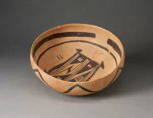 Ceramic And Pigment Collection: Bowl with Abstract, Geometric Rendering of Blanket on Interior, 1400 / 1600