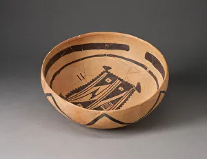 Ceramic And Pigment Prints: Bowl with Abstract, Geometric Rendering of Blanket on Interior, 1400 / 1600