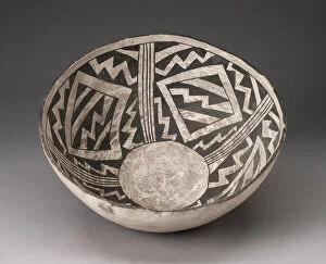 Diamond Shape Gallery: Bowl with Bold Black-on-White Diamond and Zizgag Motifs, A.D. 950 / 1400. Creator: Unknown