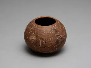 Nazca Prints: Bowl Carved with Costumed Ritual Figure With Feline and Serpent Attributes