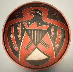 Pre Columbian Collection: Bowl Depicting a Bird with Outstretched Wings, 1300 / 1400. Creator: Unknown