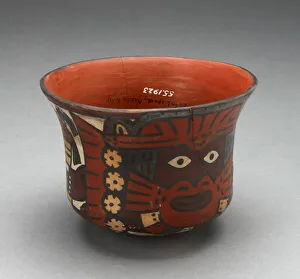 Bowl Depicting Costumed Ritual Figure Holding Staff, 180 B. C. / A. D. 500. Creator: Unknown