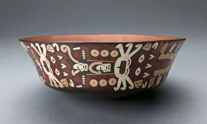 Sticking Out Tongue Prints: Bowl Depicting Costumed Ritual Peformers in Horizontal Row, 180 B. C. / A. D. 500