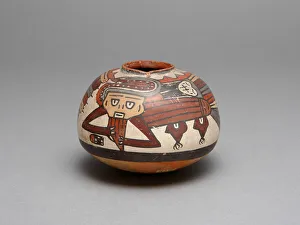 Nazca Prints: Bowl Depicting Costumed Ritual Performer Playing a Pan Flute, 180 B. C. / A. D. 500