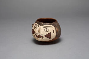 Bound Lips Gallery: Bowl Depicting a Decapitated Trophy Head, 180 B.C. / A.D. 500. Creator: Unknown