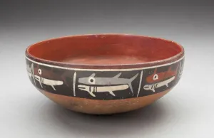 Bowl Depicting Row of Fish or Sharks Separated by Vertical Lines, 180 B. C. / A. D. 500