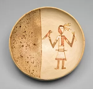 Amerindian Gallery: Bowl with a Figure Holding a Macaw, 1400 / 1625. Creator: Unknown