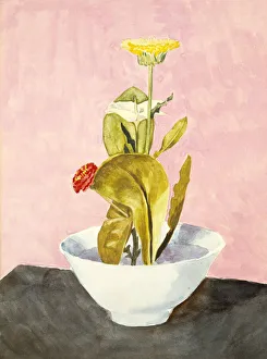 Watercolor And Pencil On Paper Prints: Bowl of Flowers, 1918. Creator: Morton Livingston Schamberg