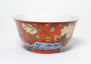 Bowl with Flowers on a Coral-Red Ground, Qing dynasty, Yongzheng reign mark (1723-1735)