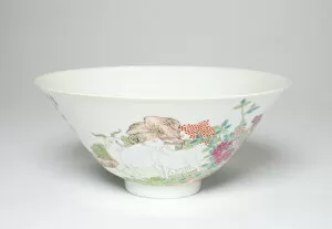 Goat Gallery: Bowl with Goats among Flowering Peonies, Pomegrenates