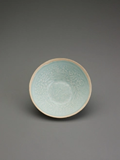 Pale Colour Prints: Bowl with still life designs, about 1200. Creator: Unknown