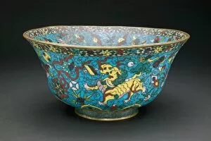 Cloisonne Gallery: Bowl with Mandarin Ducks, Cranes, Auspicious Creatures
