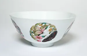 Glazed Gallery: Bowl with Medallions of Butterflies, Peonies, Chrysanthemums, Peaches, Plums and Orchids