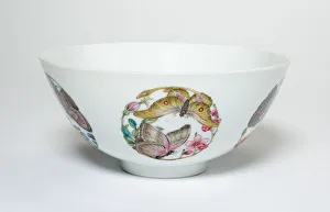 Glazed Gallery: Bowl with Medallionsof Butterflies, Peonies, Chrysanthemums, Peaches