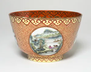 Overglaze Prints: Bowl with Four Panels of Landscape Scenes, Qing dynasty (1644-1911)