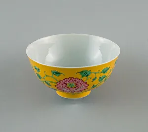 Overglaze Prints: Bowl with Peony and Scrolling Peony Stems, Qing dynasty, Kangxi yuzhi mark and period, c