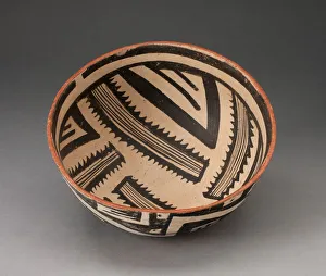 Ceramic And Pigment Prints: Bowl with Radiating Striped Bands and Triangles and Interlocking Zigzag on Exterior, A. D