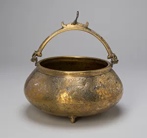 Solar Prints: Bowl (Tas) with Attached Handles, Decorated with Horsemen and Solar Motif, 14th century