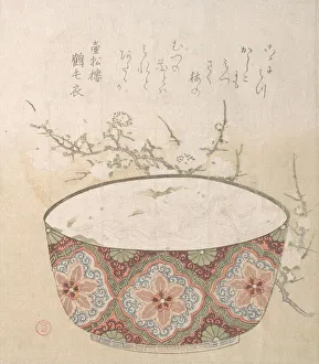Plum Blossom Prints: Bowl with White-Baits and Plum Blossoms, 19th century. Creator: Kubo Shunman