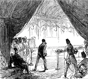 Nasr Al Din Shah Prints: In the bowling-alley at Trentham, 1873. Creator: Unknown