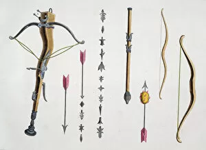 Crossbow Gallery: Bows and arrows from the 14th-15th century, 1842. Artist: Friedrich Martin von Reibisch