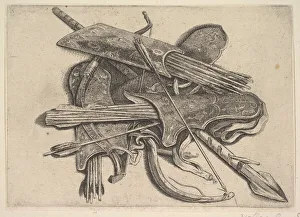 Wenceslaus And Xa0 Prints: Bows, quivers and a spear, 1625-77. Creator: Wenceslaus Hollar