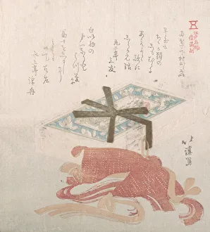 Face Powder Prints: Box of Face Powder and Hair Ties; Specialities of Shimomura in Ryogaecho, 19th century