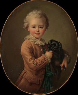Oval Shaped Gallery: Boy with a Black Spaniel. Creator: Francois Hubert Drouais