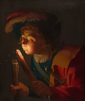 A Boy Blowing on a Firebrand, 1621 / 22. Creator: Gerrit van Honthorst