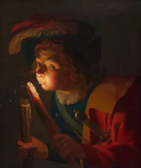 Gerard Honthorst Prints: A Boy Blowing on a Firebrand, 1621 / 22. Creator: Gerrit van Honthorst