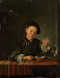 Oak Wood Prints: A Boy Blowing Soap Bubbles, c1740-1760. Creator: Dutch Master