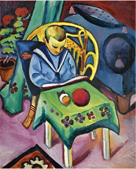 Boy with book and toys, 1912. Artist: Macke, August (1887-1914) Boy with book and toys, 1912. Artist: Macke, August (1887-1914)