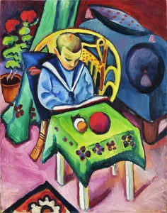 Macke Prints: Boy with book and toys, 1912. Creator: Macke, August (1887-1914)