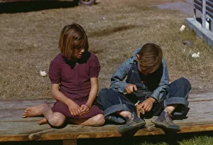 Slides Color Gmgpc Prints: Boy building a model airplane as girl watches