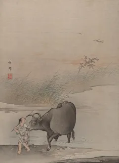 Album Lea Prints: Boy with Cow at the Rivers Edge. Creator: Hashimoto Gaho
