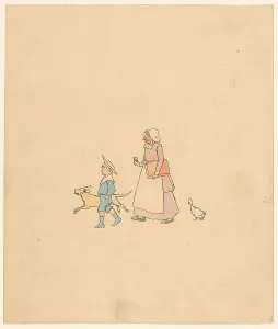 Boy, dog, woman and goose, c.1880-c.1910. Creator: Anon