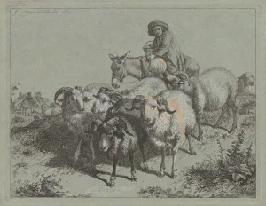 Francesco Londonio Prints: Boy on a Donkey Driving a Flock, 1763. Creator: Francesco Londonio