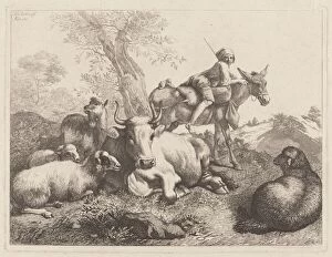 Boy on a Donkey Watching over a Group of Animals, 1763. Creator: Francesco Londonio
