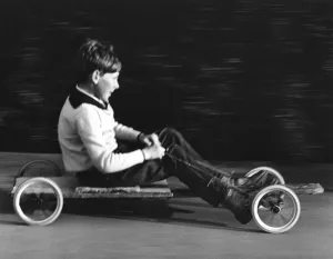 Go Cart Prints: Boy driving a home-made go-kart, Horley, Surrey, 1965