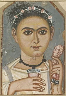 Egyptian Art Gallery: Boy with a Floral Garland in His Hair, ca 200-230. Artist: Fayum mummy portraits