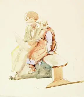 Phillip Prints: Boy and Girl on a Bench, c1840-1867. Creator: John Phillip