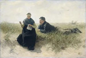 Mending Prints: Boy and Girl in the Dunes, 1870-1890. Creator: David Adolf Constant Artz