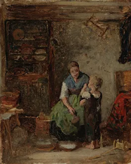 A Boy being given Milk, sketch II, 1869. Creator: Karl Emanuel Jansson