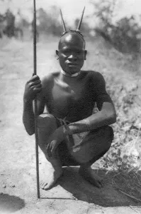 A boy with horns, Abercorn to Tukuyu, Tanganyika, 1925 (1927). Artist: Thomas A Glover A boy with horns, Abercorn to Tukuyu, Tanganyika, 1925 (1927). Artist: Thomas A Glover